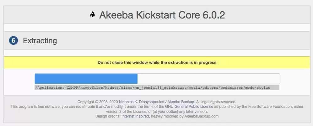 quickstart akeeba kickstart extracting