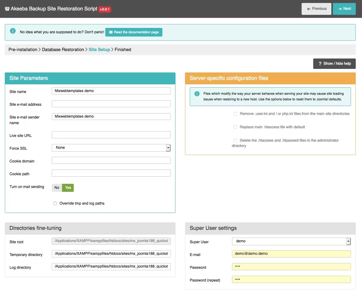 akeeba database details